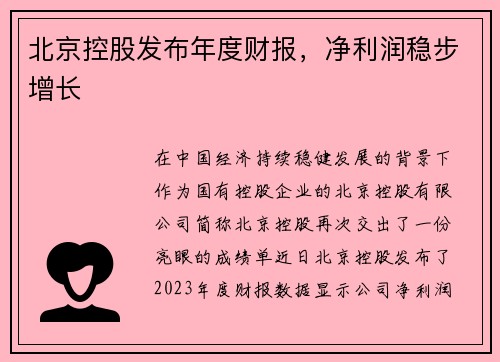北京控股发布年度财报，净利润稳步增长