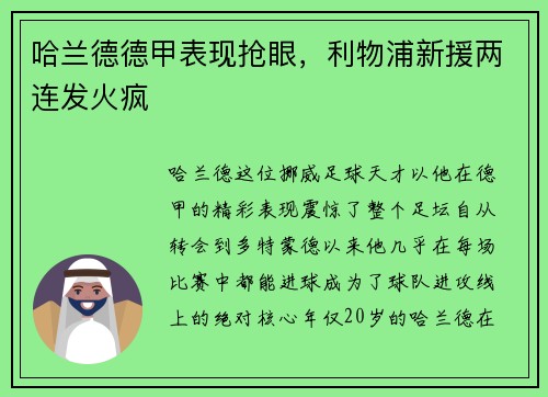 哈兰德德甲表现抢眼，利物浦新援两连发火疯