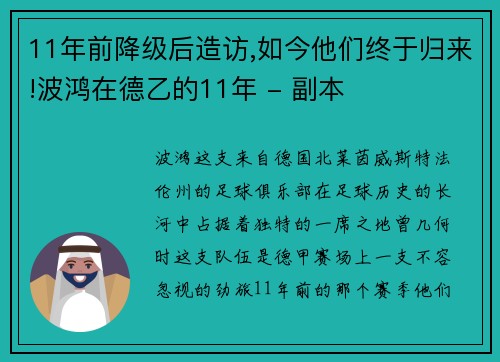 11年前降级后造访,如今他们终于归来!波鸿在德乙的11年 - 副本